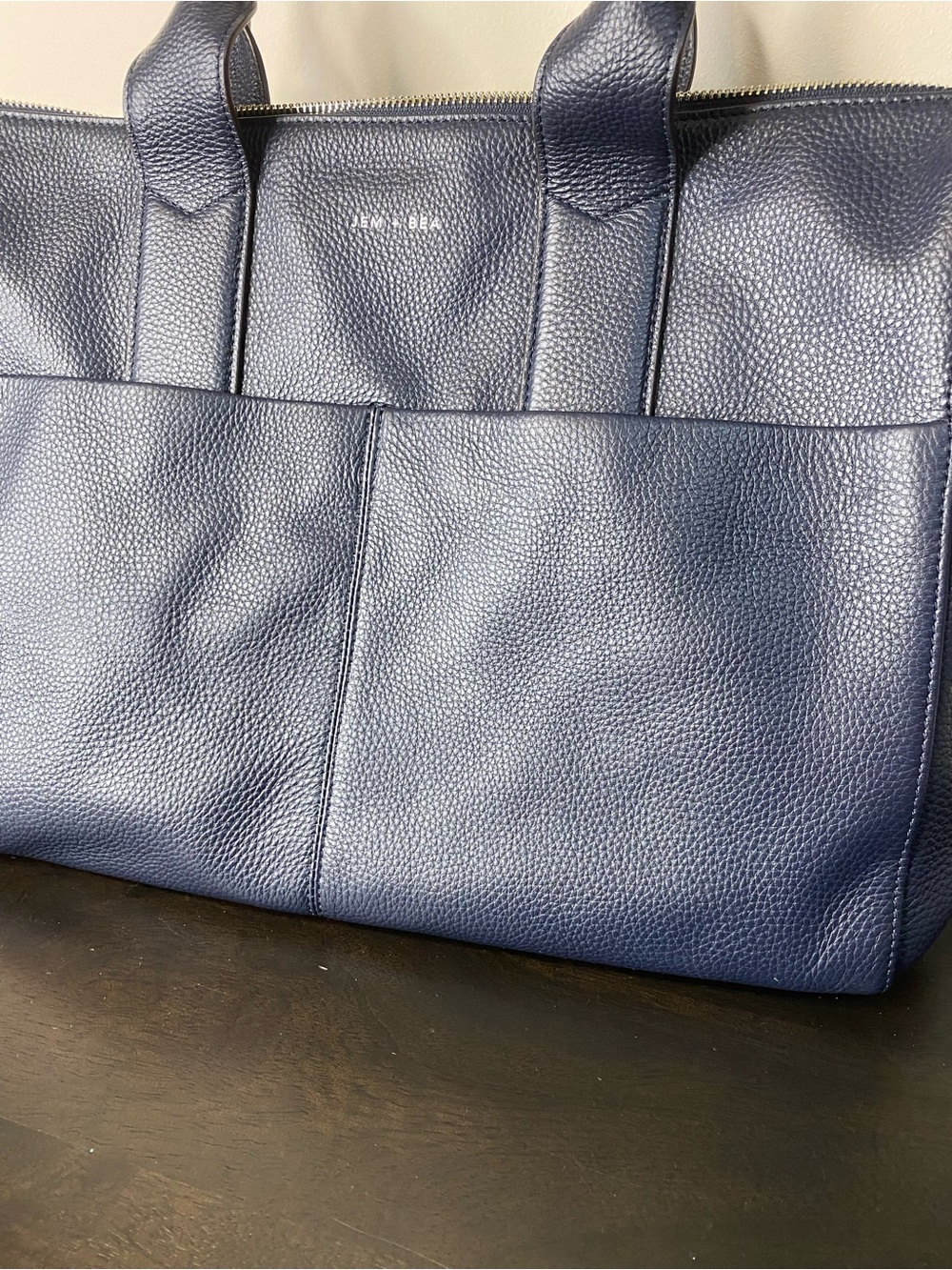 Jem + Bea Navy Leather Baby Tote Bag with Dual Top Handles - Picture 2 of 13
